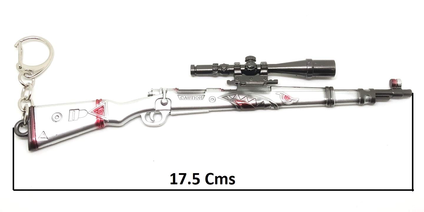 Exclusive PUBG KAR98 Gun Silver Metal Keychain, Player Unknown BattleGrounds Key Chain/Key Ring (Silver,small)