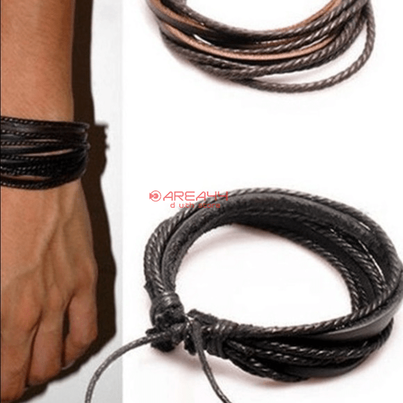 leather wrap braided wristband for men and for boys