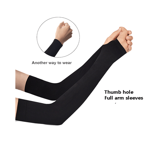 Fingerless Black Skinny arm sleeves Stretchable Long full Arm Sleeves for bikers