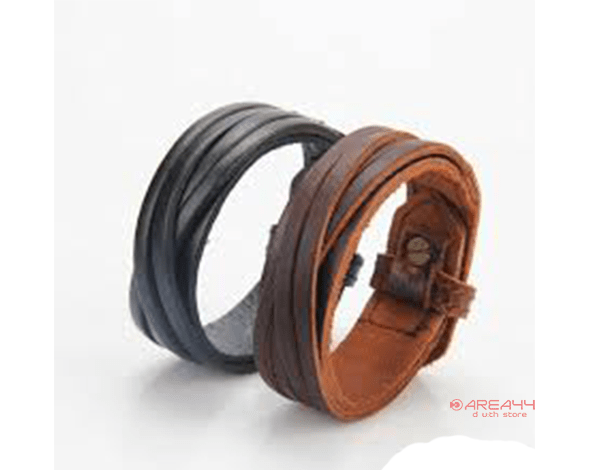 AREA44 Men Punk Leather Wrap Braided Wristband Cuff Punk Bracelet Gift