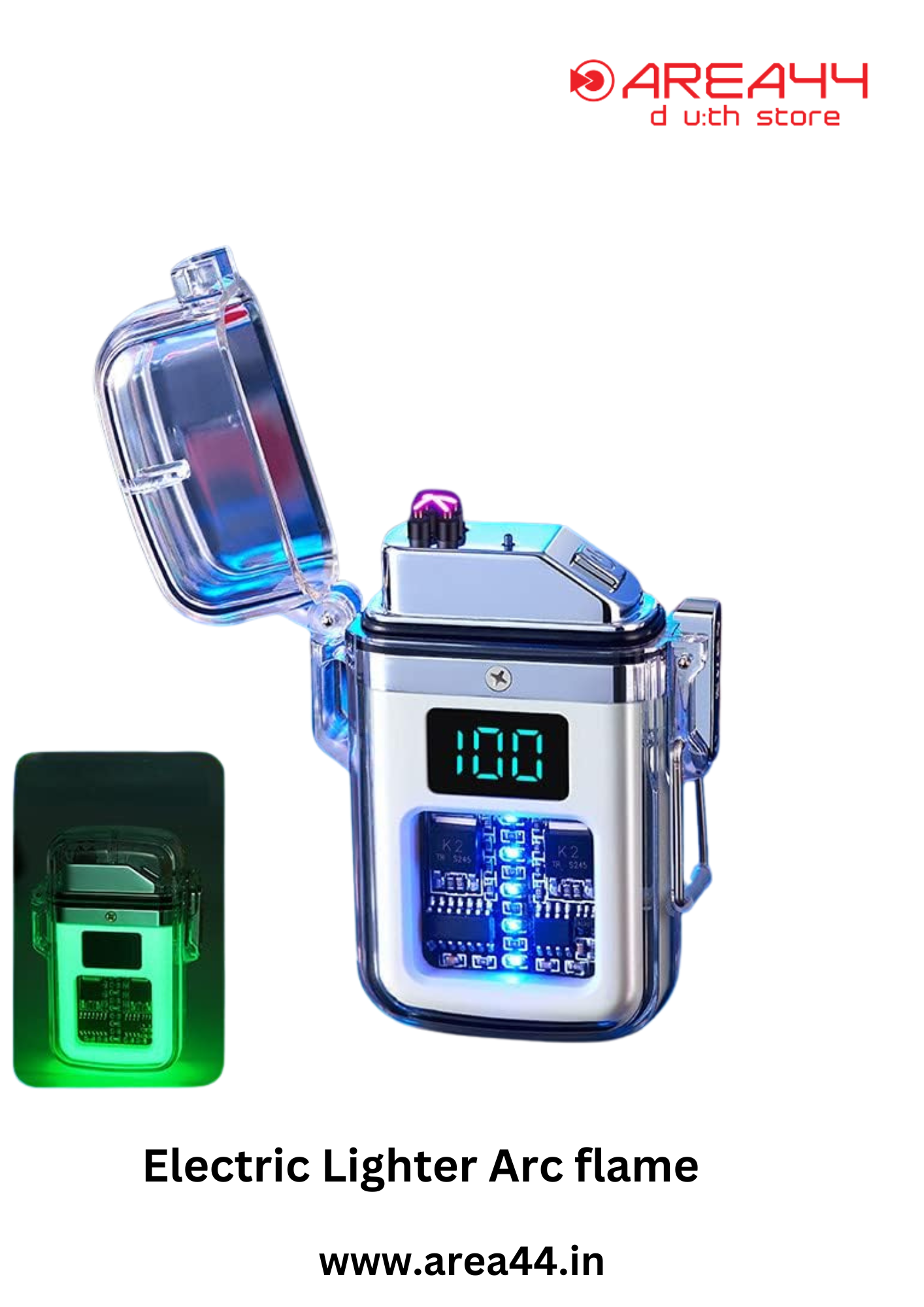 Transparent Electric Lighter with Digital Display and Flashlight Type C Rechargeable USB Lighter, Plasma Arc Lighter Waterproof and Windproof Flameless Cool Lighter for Camping Hiking Outdoor Activities