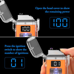 Transparent Electric Lighter with Digital Display and Flashlight Type C Rechargeable USB Lighter, Plasma Arc Lighter Waterproof and Windproof Flameless Cool Lighter for Camping Hiking Outdoor Activities