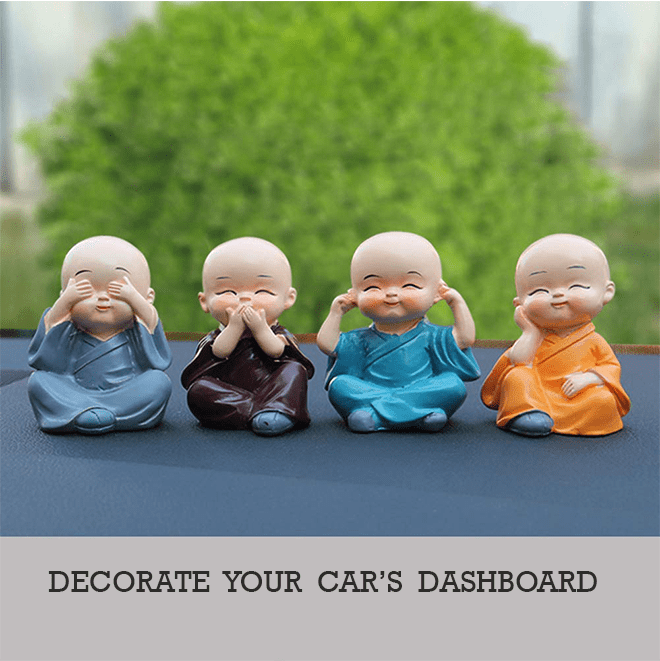 Buy Cute Miniature Buddha Monk set for car dashboard as perfect gift for car lover